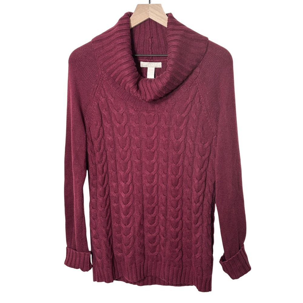 Banana Republic Women's Medium Cable Knit Wool Cashmere Blend‎ Cowl Neck Sweater